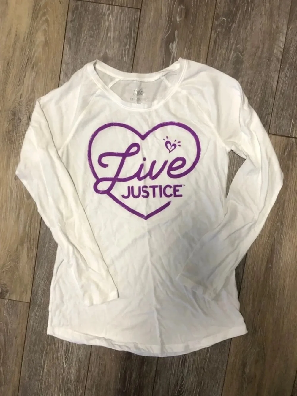 Justice White Long-Sleeve 'Live' Heart Graphic Tee